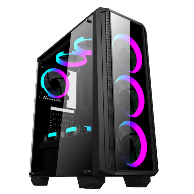 Tischrechner-Kasten-Spiel-Fall RGB-Fan mit Glasfall platten-Front Iron Net Panels ATX