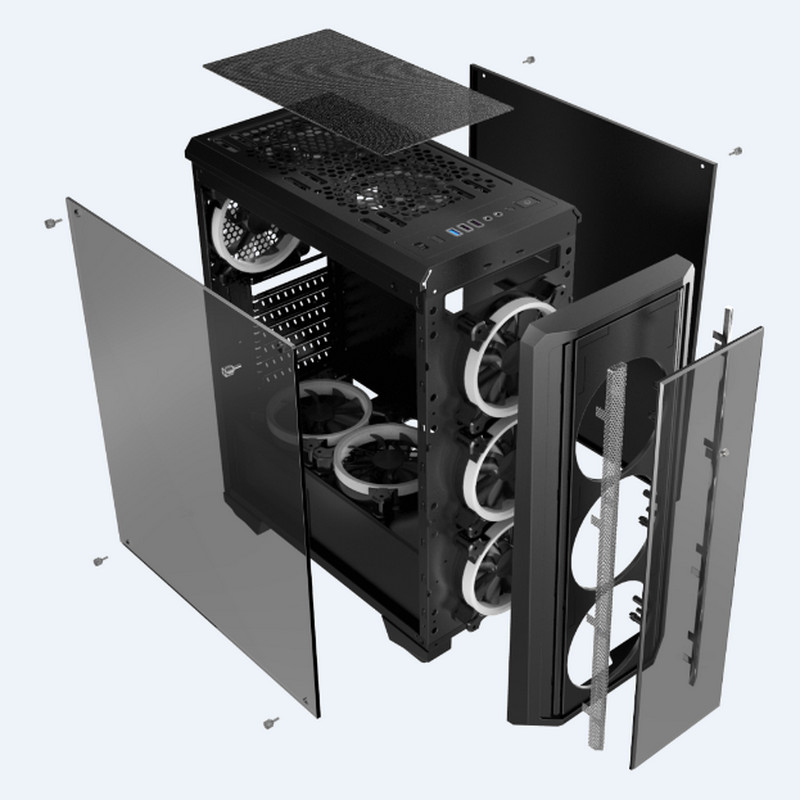 Tischrechner-Kasten-Spiel-Fall RGB-Fan mit Glasfall platten-Front Iron Net Panels ATX