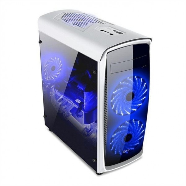 ETEK ATX Mittelturm Gehäuse Acryl Front & Side Panel Full Side View Schwarz und Weiß