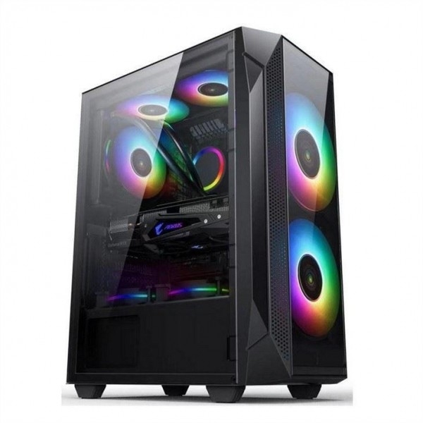 ETEK ATX/Matx Computergehäuse Verhärtetes Glas auf Seiten- und Frontunterstützung Ventilatoren 2x14cm oder 3x12cm auf Frontunterstützung Rad