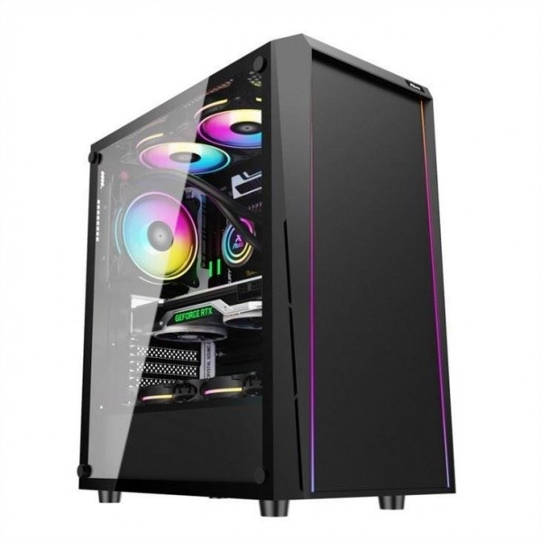 ETEK - Desktop Computer Case ARGB LED Streifen auf der Vorderseite,Tempered Glass auf der Seitenseite Top I/O Panel