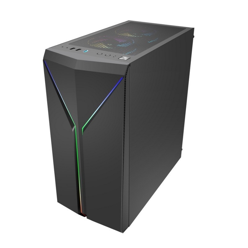ETEK Stylische Computerhülle Symmetrische ARGB-LED-Streifen gehärtetes Glas Seitenpaneel Ober I/O-Panel mit magnetischem Staubnetz