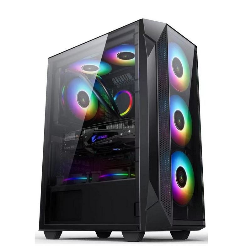 ETEK ATX/Matx Computergehäuse Verhärtetes Glas auf Seiten- und Frontunterstützung Ventilatoren 2x14cm oder 3x12cm auf Frontunterstützung Rad