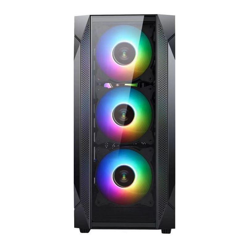 ETEK ATX/Matx Computergehäuse Verhärtetes Glas auf Seiten- und Frontunterstützung Ventilatoren 2x14cm oder 3x12cm auf Frontunterstützung Rad