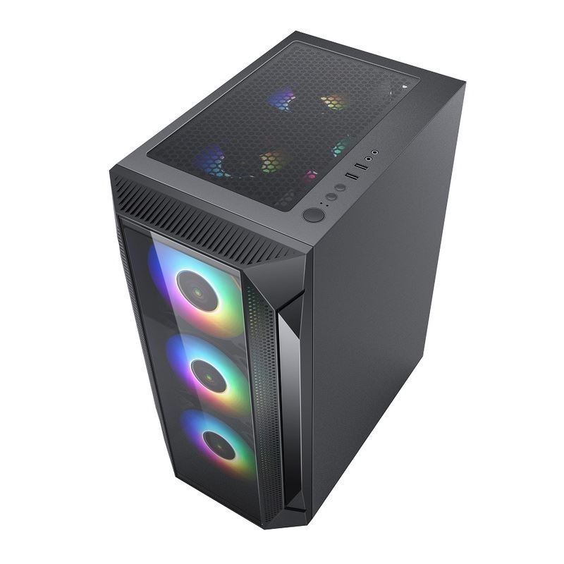 ETEK ATX/Matx Computergehäuse Verhärtetes Glas auf Seiten- und Frontunterstützung Ventilatoren 2x14cm oder 3x12cm auf Frontunterstützung Rad