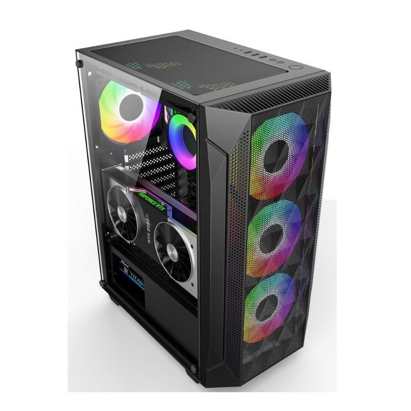 ETEK - ATX/Matx Computergehäuse Gehärtetes Glas-Panel auf seitlich gedrucktes Mesh Front-Panel Unterstützung Wassergekühlter Heizkörper