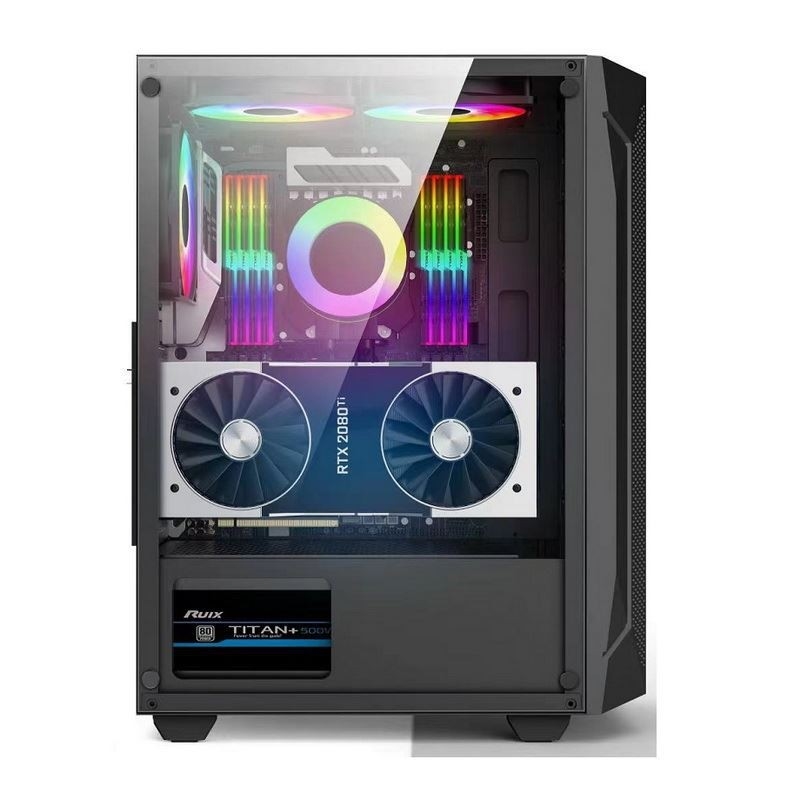 ETEK - ATX/Matx Computergehäuse Gehärtetes Glas-Panel auf seitlich gedrucktes Mesh Front-Panel Unterstützung Wassergekühlter Heizkörper