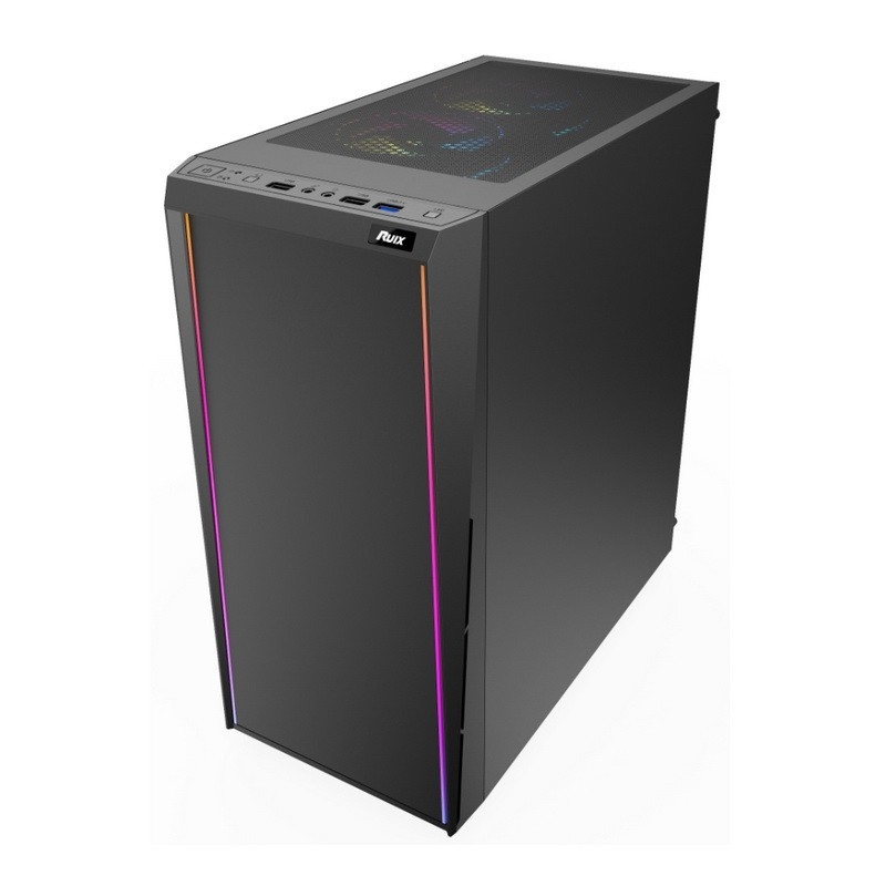 ETEK - Desktop Computer Case ARGB LED Streifen auf der Vorderseite,Tempered Glass auf der Seitenseite Top I/O Panel