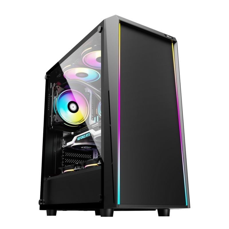 ETEK - Desktop Computer Case ARGB LED Streifen auf der Vorderseite,Tempered Glass auf der Seitenseite Top I/O Panel