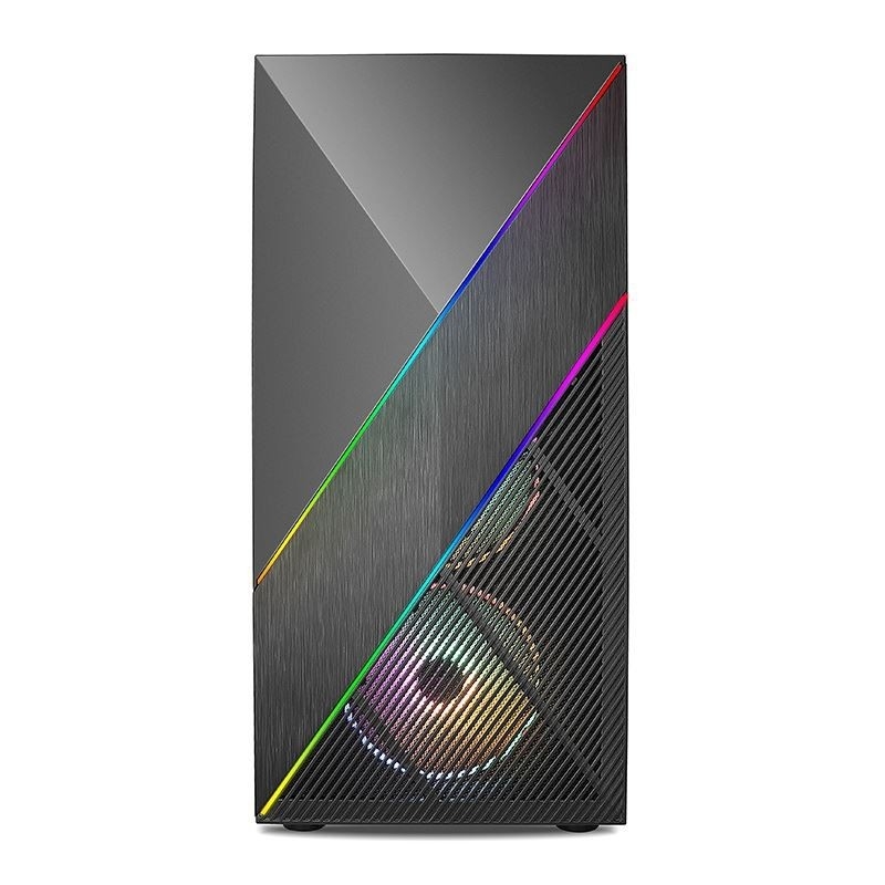 ETEK - PC Mid Tower Case Unregelmäßiges und Mesh Front Panel mit ARGB LED Streifen,Tempered Glass Side Panel, Top I/O Panel