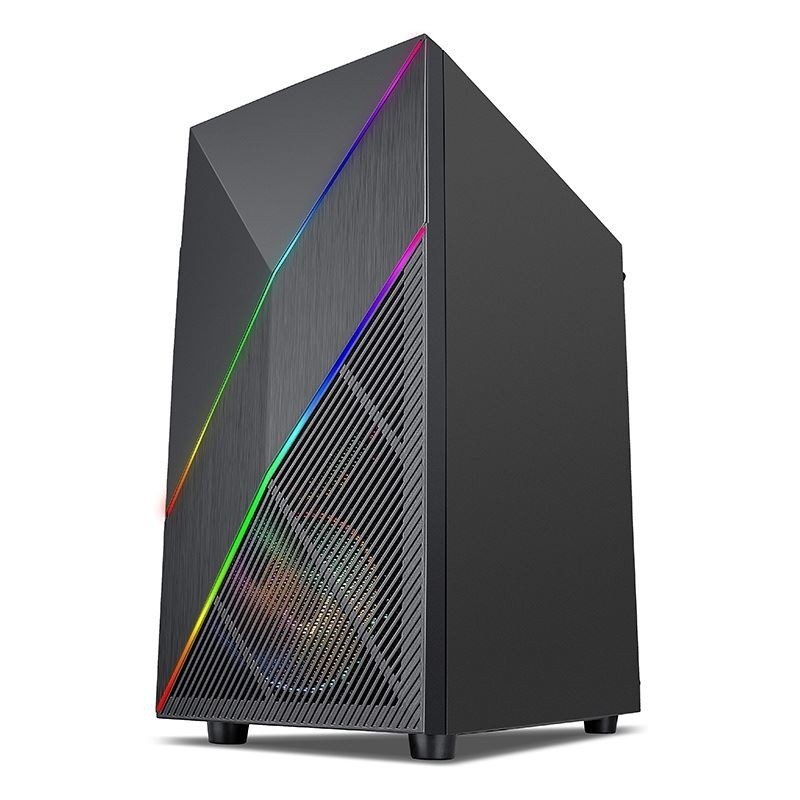 ETEK - PC Mid Tower Case Unregelmäßiges und Mesh Front Panel mit ARGB LED Streifen,Tempered Glass Side Panel, Top I/O Panel