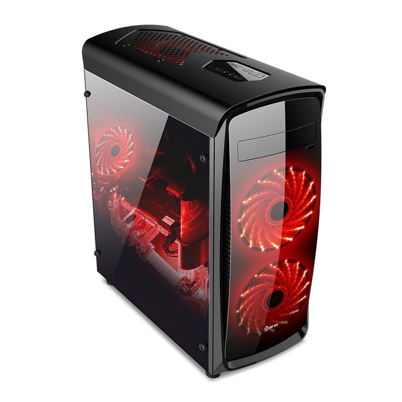 ETEK ATX Mittelturm Gehäuse Acryl Front & Side Panel Full Side View Schwarz und Weiß