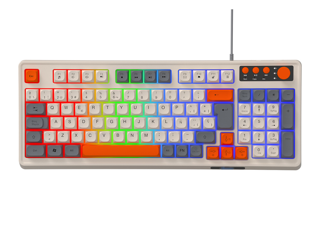 94+4 PCs Multimedia-Tasten Led Rainbow Backlit Multimedia-Gaming-Tastatur für Spiele
