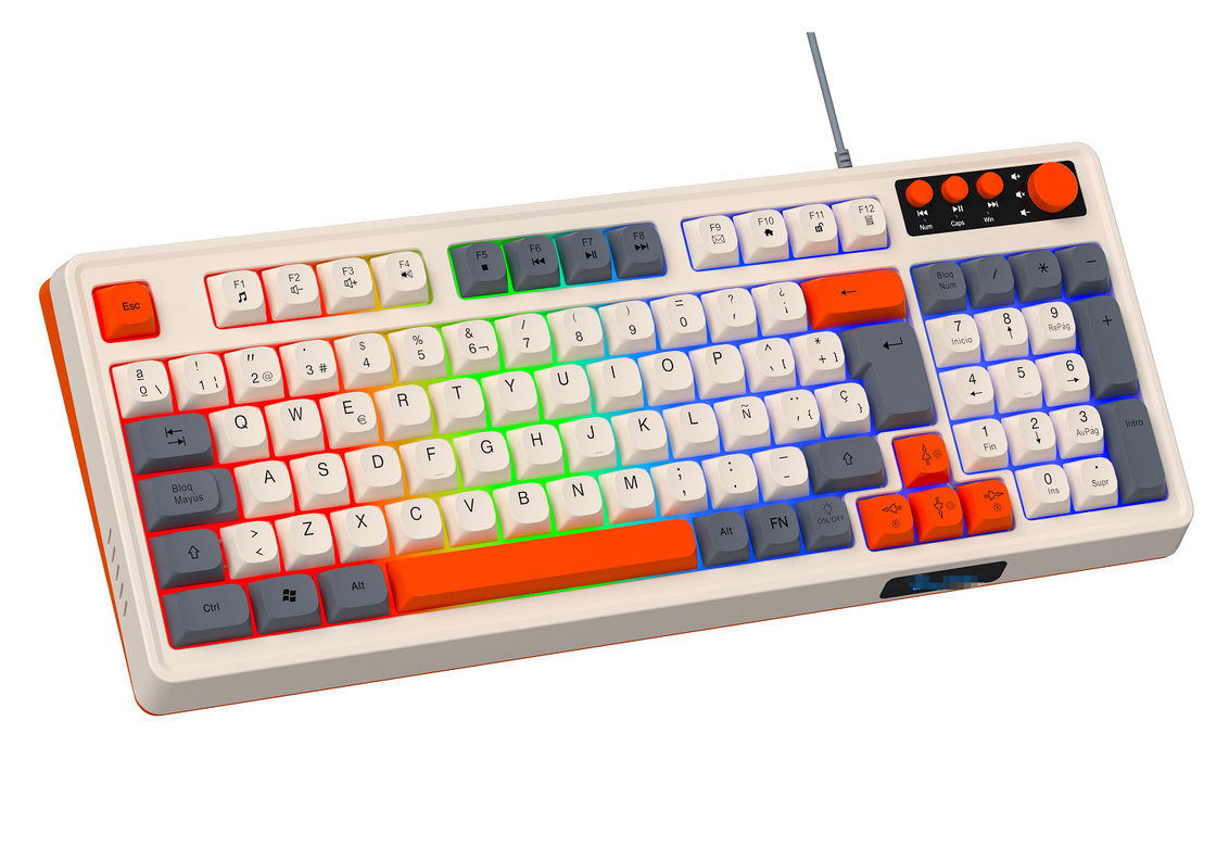 94+4 PCs Multimedia-Tasten Led Rainbow Backlit Multimedia-Gaming-Tastatur für Spiele