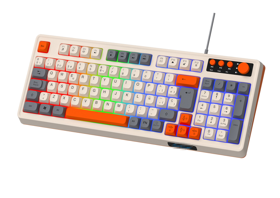 94+4 PCs Multimedia-Tasten Led Rainbow Backlit Multimedia-Gaming-Tastatur für Spiele
