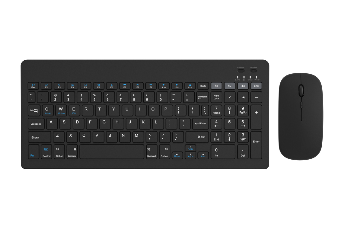 Minimalistische schwarze 99-Taste-Tastatur mit drahtloser Ladung Multi-DPI 4D-Maus für Büroräume