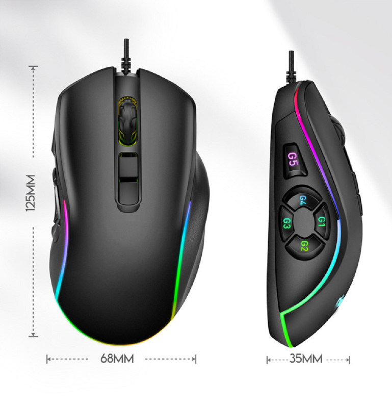 12800 DPI, 10 programmierbare Tasten, Maus, 12 Beleuchtungsmodi, kompatibel mit mehreren Systemen für Gamer, Profis usw.