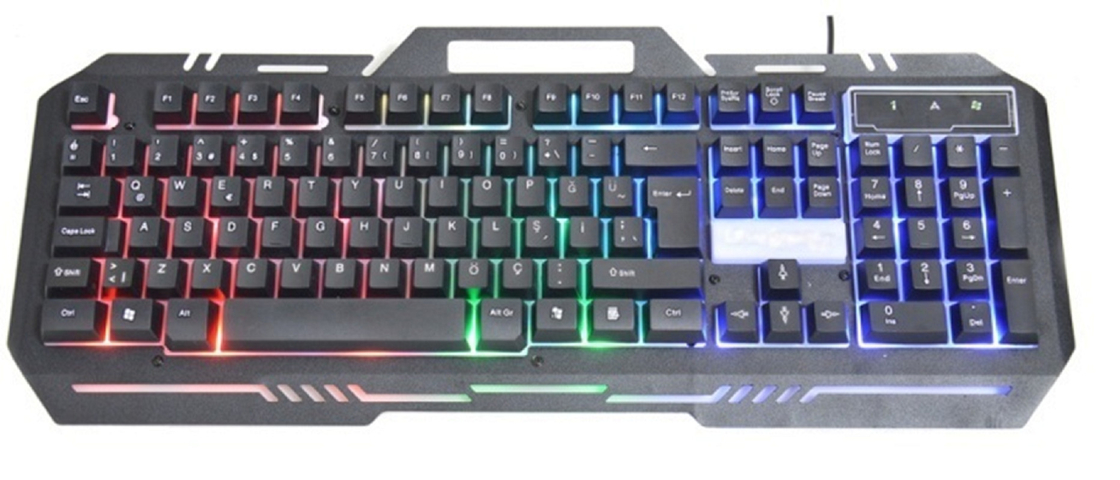Metall-Gaming-Tastatur mit 104 Tasten FN+F1-F12 Funktionen LED-Hintergrundbeleuchtung Gaming-Maus mit verstellbarer DPI (500-1500) RGB-Beleuchtung