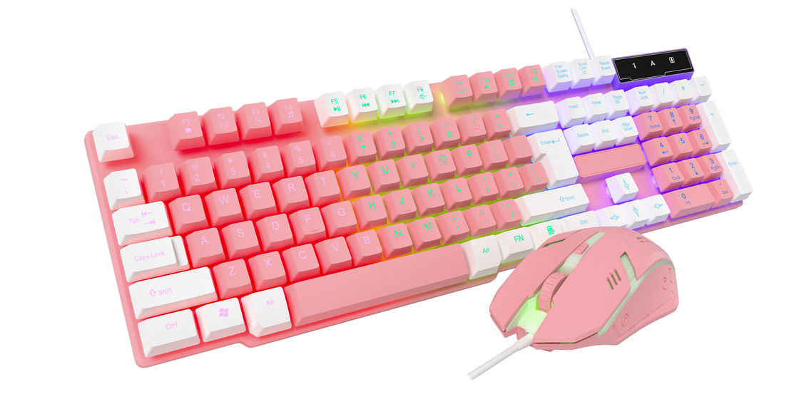Kompakt und tragbar mit Regenbogen-Statikbeleuchtung und High-End-Kohlenstofffilm 2-in-1 Tastatur und Maus für Spieler Kreative