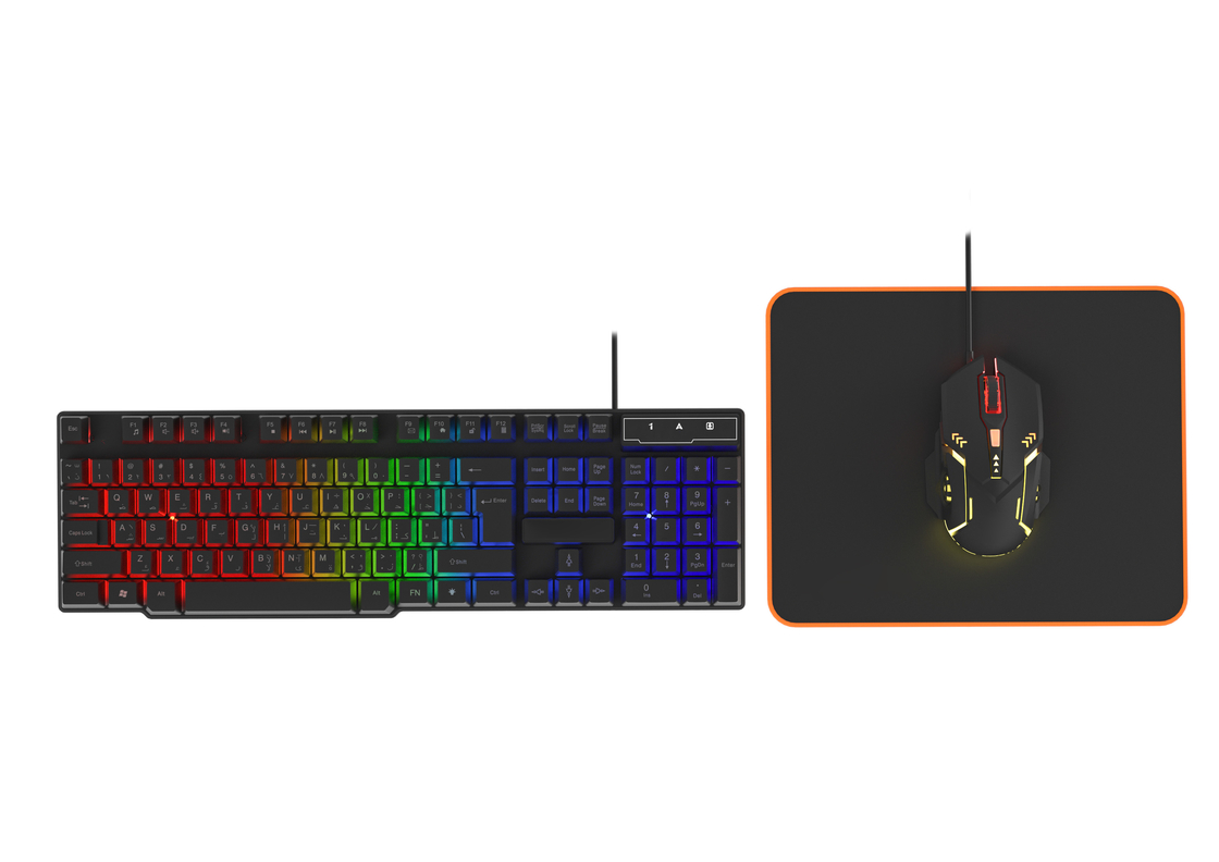 Regenbogenfarbene statische Beleuchtung High-End Carbon Film Tastatur 6D Drahtgespannungsmaus mit Ergonomie Komfortables Mauspad