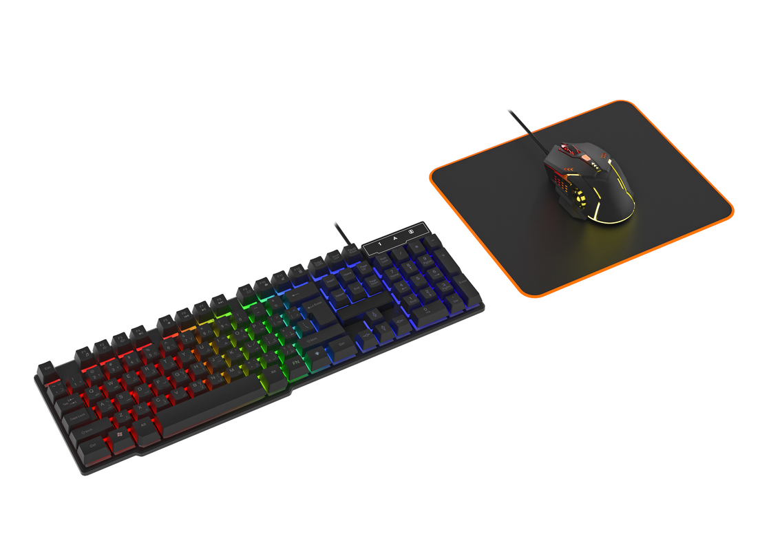 Regenbogenfarbene statische Beleuchtung High-End Carbon Film Tastatur 6D Drahtgespannungsmaus mit Ergonomie Komfortables Mauspad