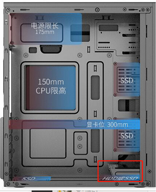 Computergehäuse unterstützt ATX Micro ATX und ITX-Mutterplatten mit 7 Erweiterungsslots unterstützt Installation von 1 Festplatte und 2 SSDs