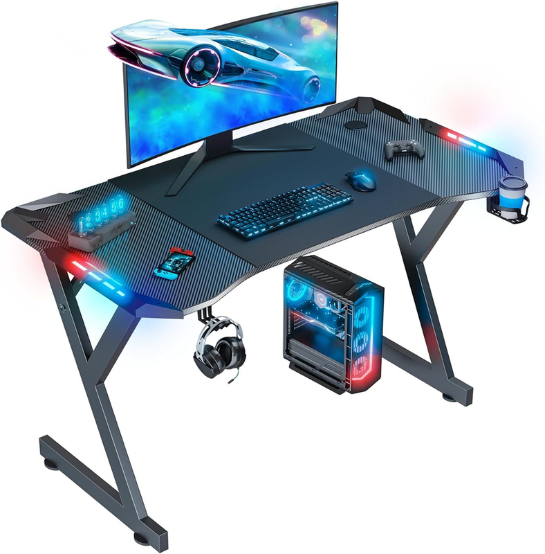 Gaming-Tisch mit ergonomischem Design aus Carbonfaser LED-Leuchten Bequemliches Zubehör für Wohnräume oder Spieler