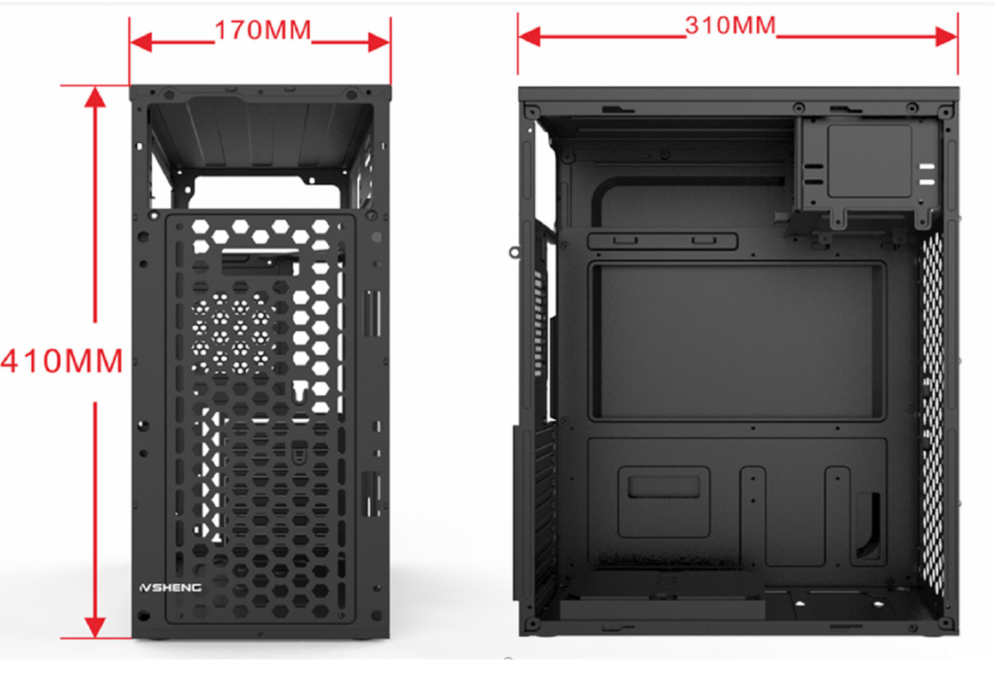 Computergehäuse unterstützt 7 PCI-Slots 2 Festplatten 3 SSDs 1 CD-Laufwerk Funktionen 5 Ventilatorhalter kompatibel mit ATX Micro ATX und Mini ATX-Mutterplatten