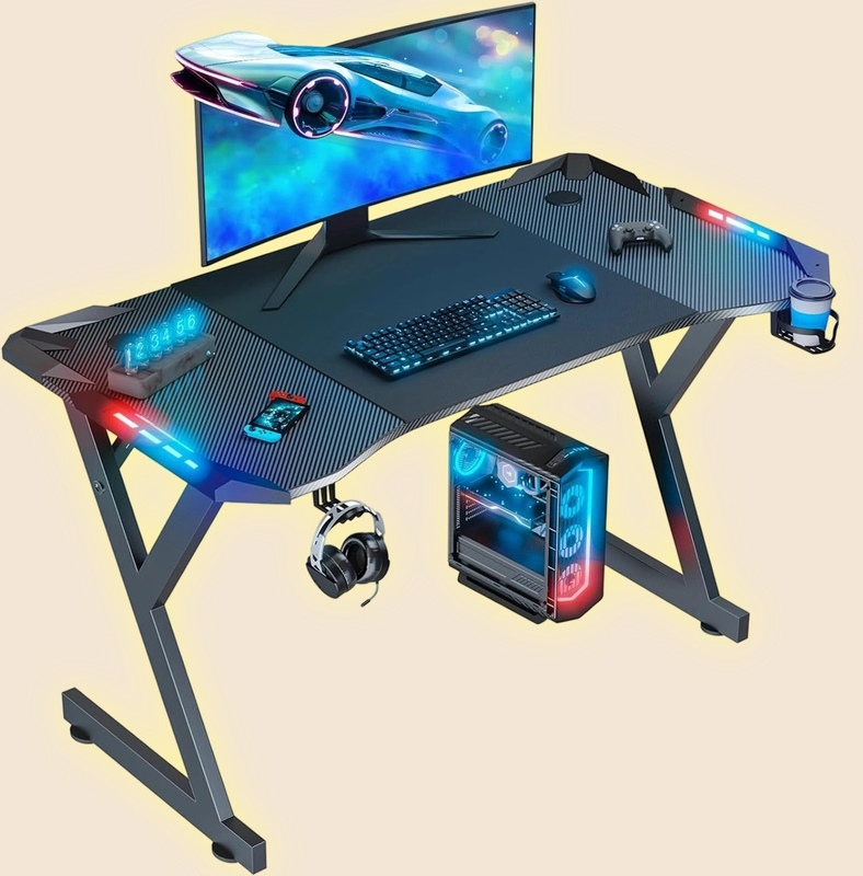 Ergonomisch gestaltet 1,2 cm Partikelbrett und Kohlenstofffaser-Abdeckung Spieltisch mit Haltern mit Becher- und Kopfhörerhaltern