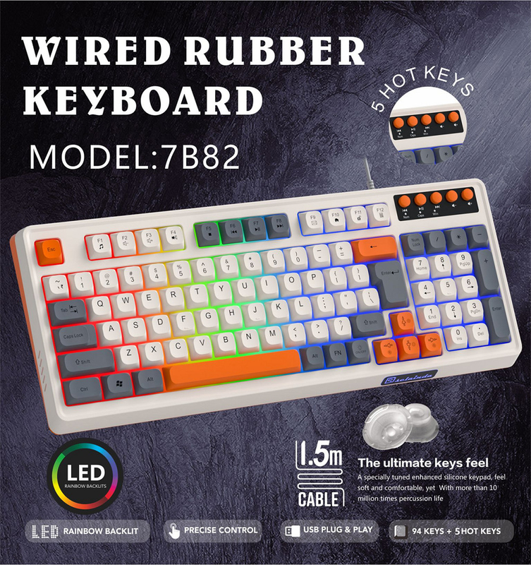 Speziell abgestimmte verstärkte Silikon-Tastaturkappen Gummi-Tastatur mit 94+5 Multimedia-Tastaturen über 10 Millionen Tastenanschlag Lebensdauer