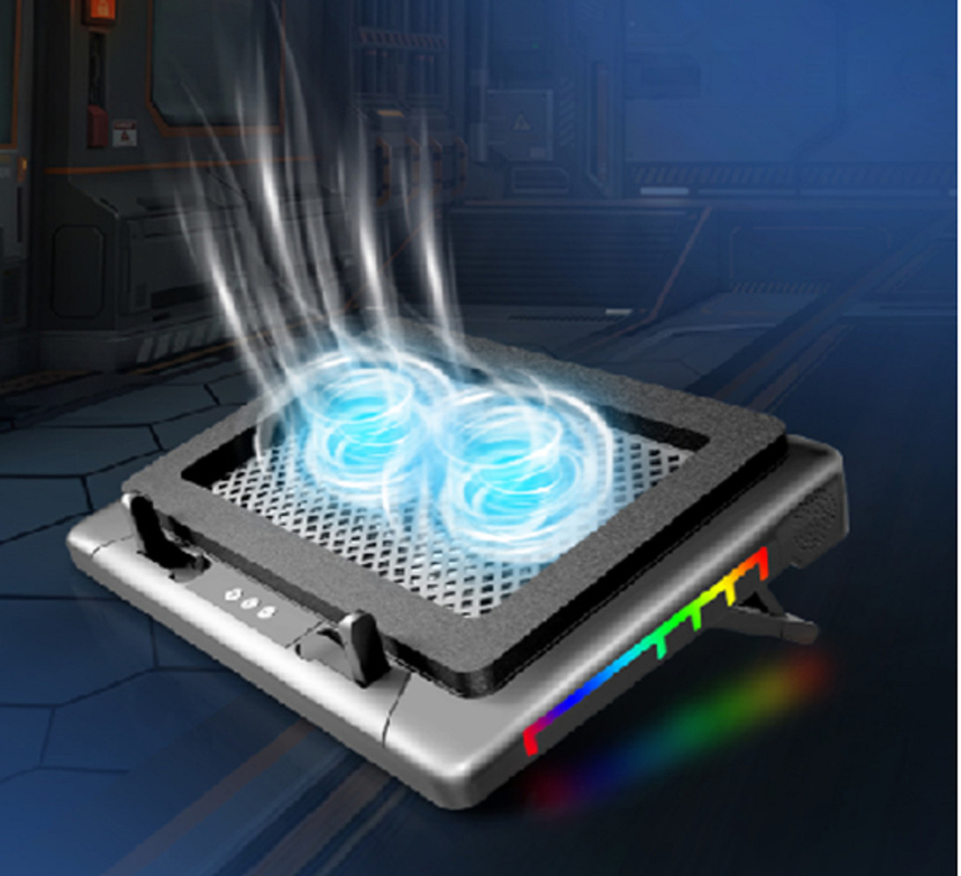 Laptop-Kühlschrank mit RGB-Beleuchtung Zwei 14 cm große Ventilatoren mit 1400±10% Drehzahl 7 Höhenanpassungen für Spieler DIY-Enthusiasten