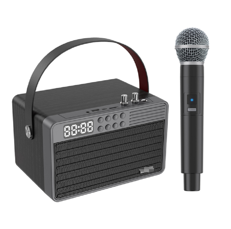 Unterstützt Bluetooth AUX TF Card U Disk FM Radio Drahtloses Mikrofon Holz ABS Eisenmaschematerial 2400mAh Batterie
