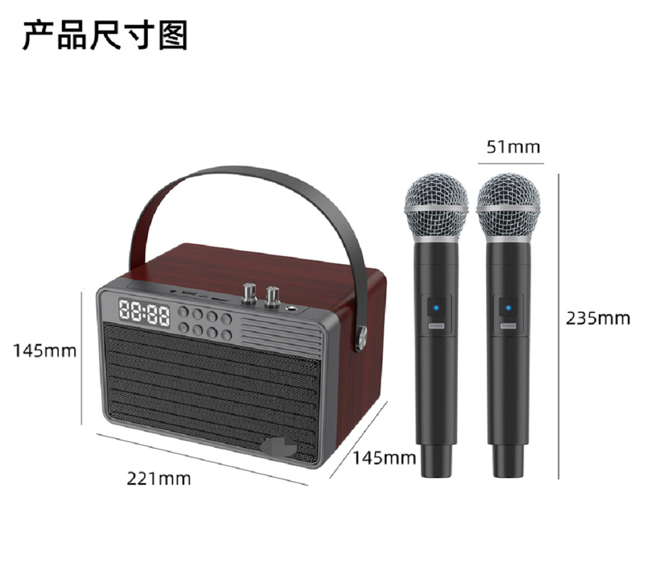 Unterstützt Bluetooth AUX TF Card U Disk FM Radio Drahtloses Mikrofon Holz ABS Eisenmaschematerial 2400mAh Batterie