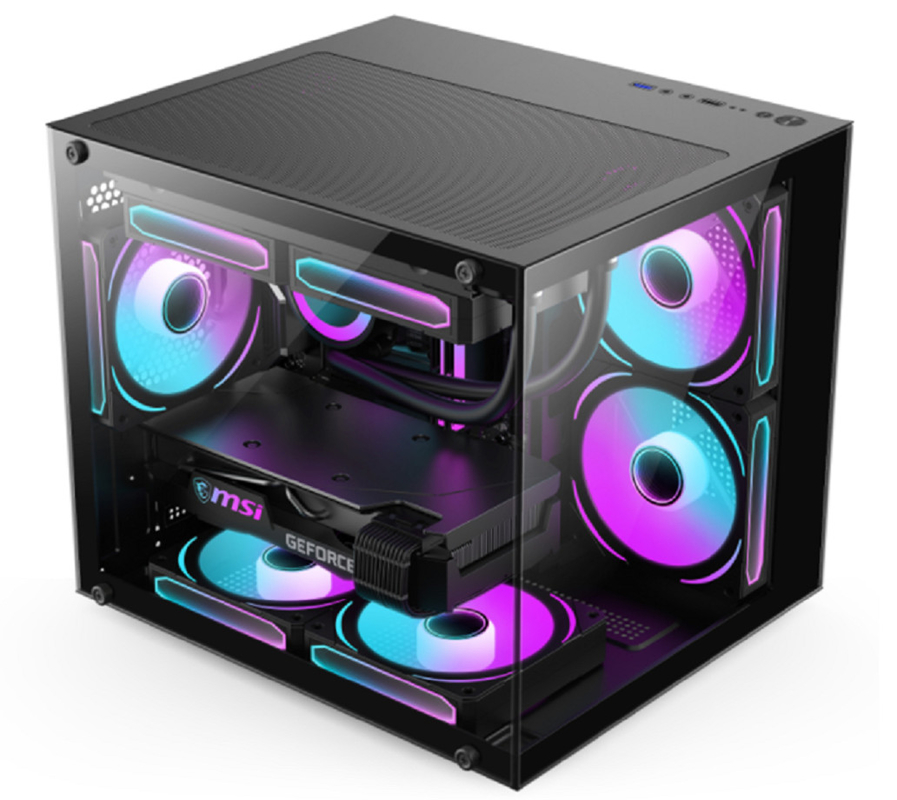 Panoramakonstruktion Computerkoffer 0,35mm SPCC Stahl 5 x 12cm Ventilatoren Glasplatten auf der linken und vorderen Seite Für Gamer Home Office Benutzer und DIY Enthusiasten.