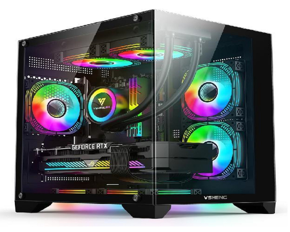 Panorama-Design RGB-Beleuchtung unterstützt Micro-ATX/Mini-ITX passt 330mm GPUs 4 Slots und 170mm CPU Kühlgeräte 6 Lüfterhalter