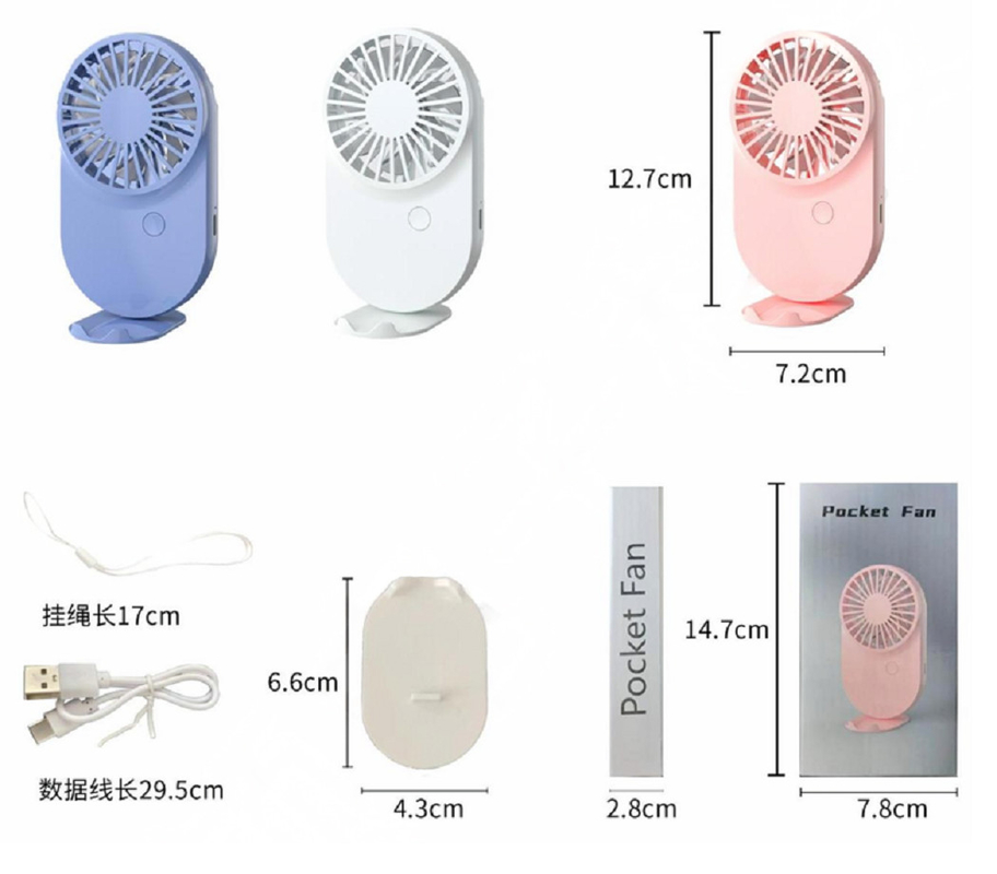Pink Weiß Blau Candy Design Portable Ventilatoren 115g mit Schnur und Basis 3 Windgeschwindigkeit 500mAh Batterie Typ-C Schnellladung
