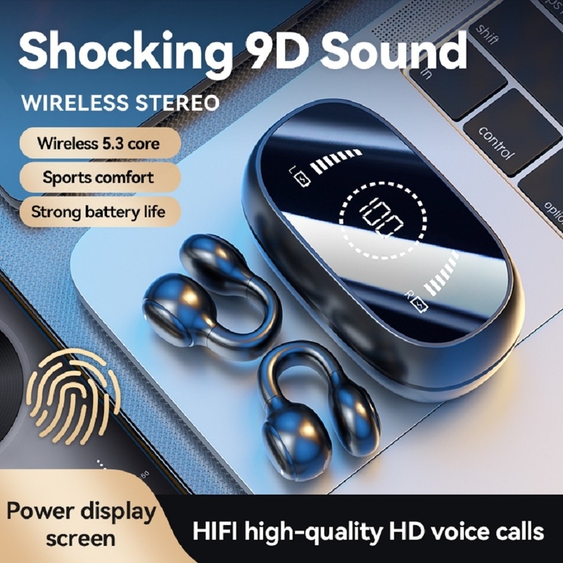 Bluetooth 5.3 Ohrhörer Voll offenes Ohr Design 9D Surround Sound Spiel Audio-Sync HIFI Digital Display 1.5H Aufladen 6H Einzelwiedergabe