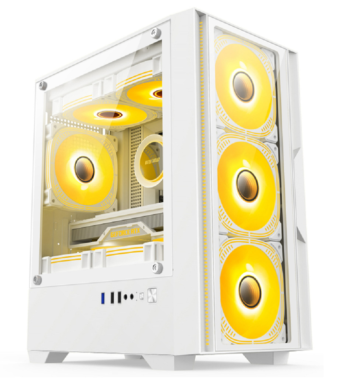 Kompatibel mit M-ATX/ITX-Mutterplatten Dual-Mode-Installation 5-Ventilator Layout Panorama-Seitenbeleuchtung Computerkoffer für Mittelklasse-Gamer