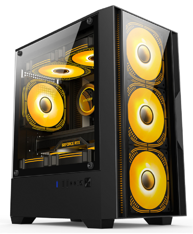 Kompatibel mit M-ATX/ITX-Mutterplatten Dual-Mode-Installation 5-Ventilator Layout Panorama-Seitenbeleuchtung Computerkoffer für Mittelklasse-Gamer