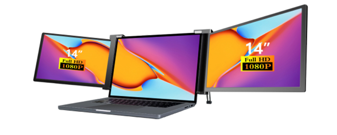 Zwei 14-Zoll-Panorama-Laptop-Monitore Drei-Bildschirm-Setup mit 25,3 mm dünnem Display Full HD IPS 16/9 Bildverhältnis