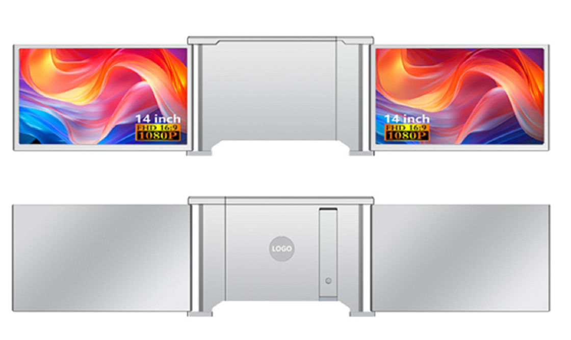 Dual 14-Zoll-FHD-Laptop-Monitor, kompatibel mit 13,5-16,5-Zoll-Laptops.