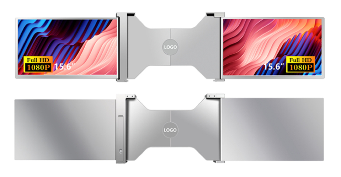 Zwei 15,6-Zoll-FHD-Laptop-Monitore, kompatibel mit Laptops von 15,6 bis 18,5 Zoll, Auflösung 1920*1080 FHD, unterstützt 12 Sprachen