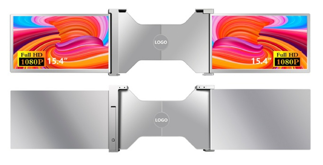 Zwei 15,4-Zoll-FHD-Laptop-Monitore, kompatibel mit 15,6-18,5-Zoll-Laptops, mit einer Type-C-Schnittstelle mit HDR-Unterstützung.