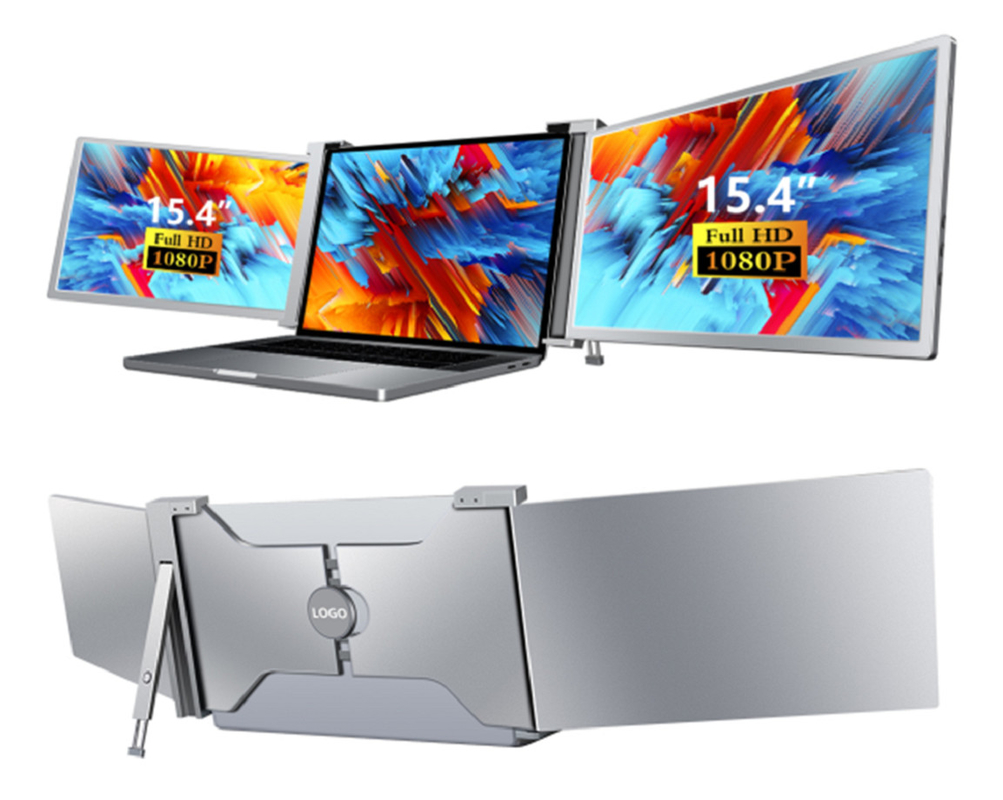 Zwei 15,4-Zoll-FHD-Laptop-Monitore, kompatibel mit 15,6-18,5-Zoll-Laptops, mit einer Type-C-Schnittstelle mit HDR-Unterstützung.