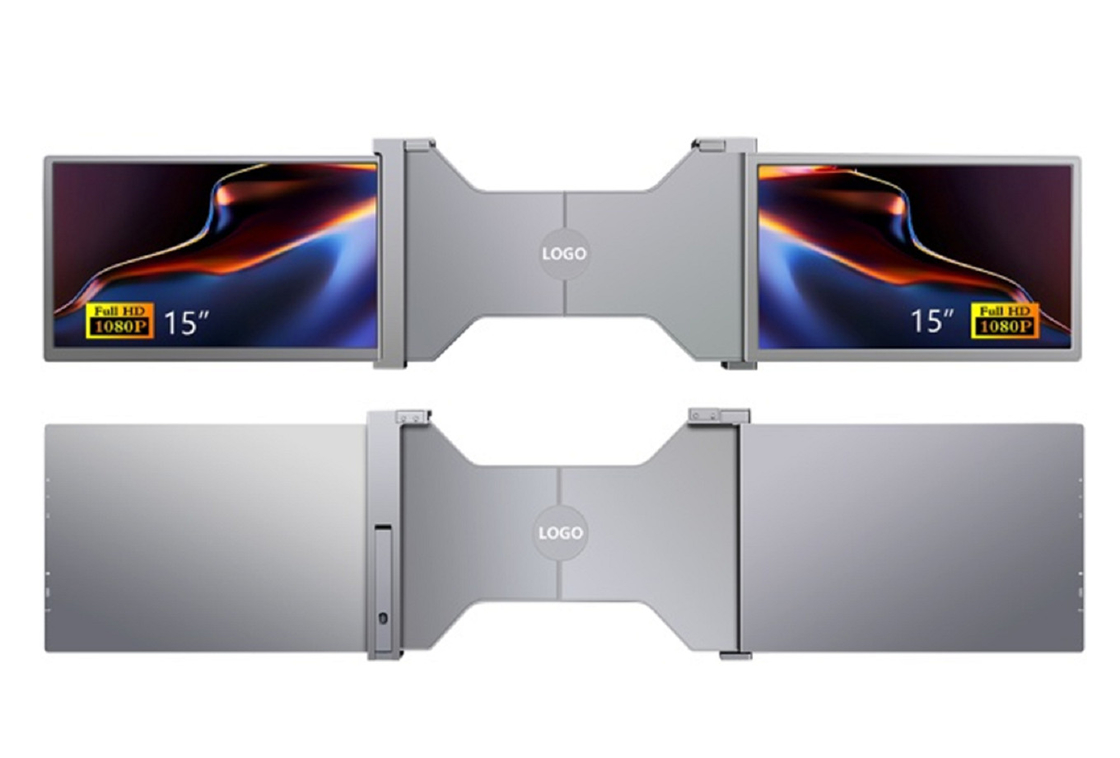 Dual 15-Zoll-FHD-Laptop-Monitor, leicht (25,3 mm dick, 1,63 kg), Typ-C + Mini-HDMI-Anschlüsse, HDR-Unterstützung, 12-sprachige OSD.