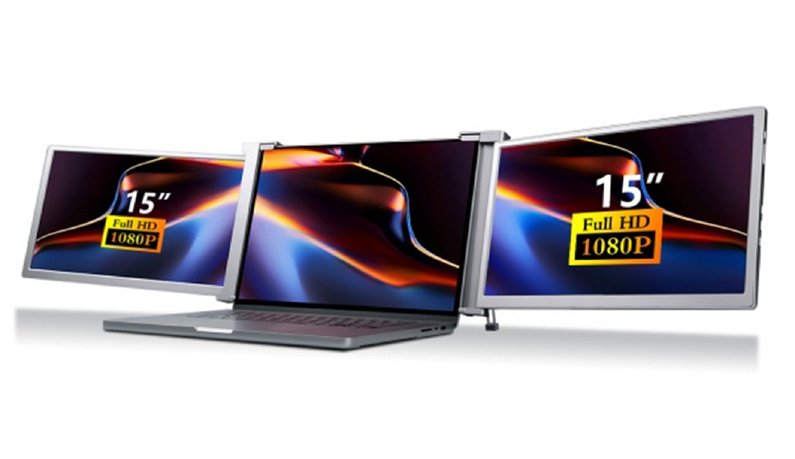 Dual 15-Zoll-FHD-Laptop-Monitor, leicht (25,3 mm dick, 1,63 kg), Typ-C + Mini-HDMI-Anschlüsse, HDR-Unterstützung, 12-sprachige OSD.