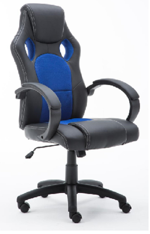 320mm Nylon-Basis mit Rollen Gaming-Stuhl 100mm Lackierung Gaslift Nylon-Armlehne mit PU-Polsterung Schwarz PU + Blaues Mesh