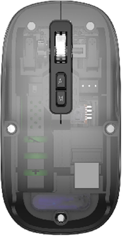 Diese 2,4G Wireless- und Bluetooth-KI-Maus bietet einstellbare DPI-Einstellungen (800/1200/1600), Transparent/Silber/Grau