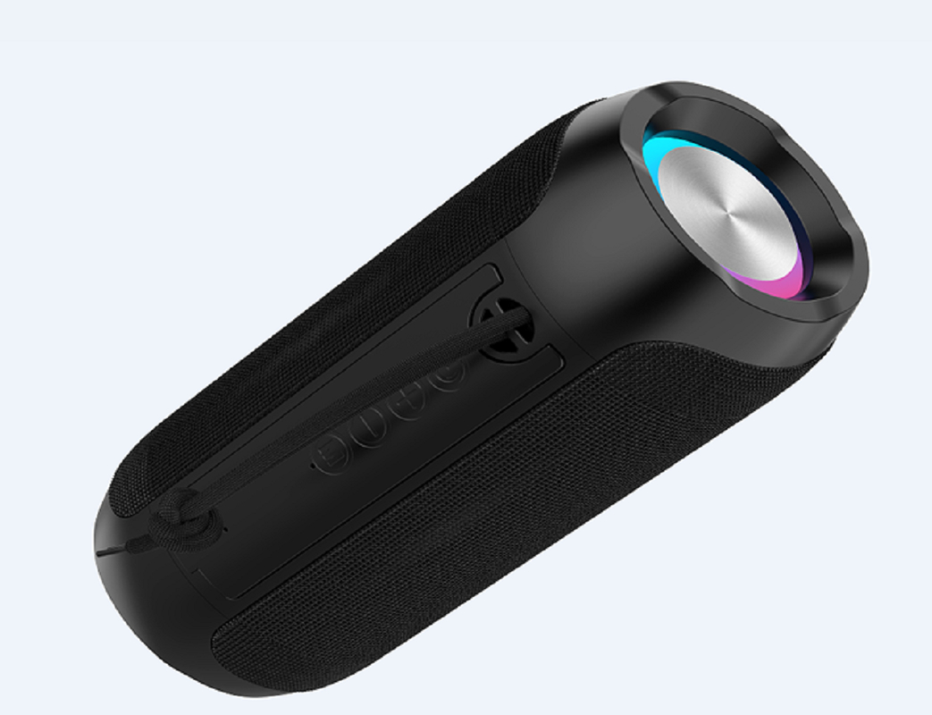 Vierfarbiger Schwarz-Grau-Rot-Blau-Lautsprecher mit ABS + Silikon, dualen 45-MM-5-W-Treibern, IPX4-Wasserdichtigkeit, 1200-mAh-Akku und RGB-Beleuchtung