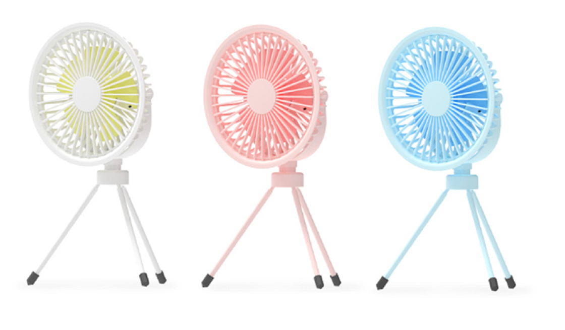 ETEK 3-in-1 Tragbarer Ventilator (Rosa/Blau/Weiß), 2000mAh Akku (4H Ladezeit), ABS+PP+Stahl Material, Stativ/Aufhängung/Handheld 3 Modi